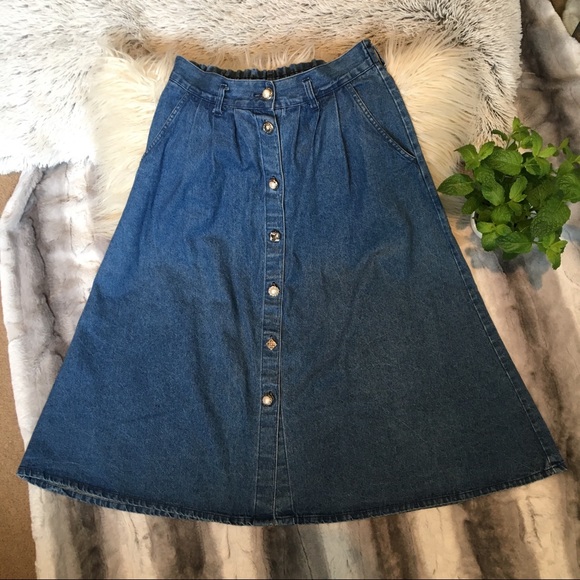 Vintage Jean Midi Button Skirt - Picture 7 of 7